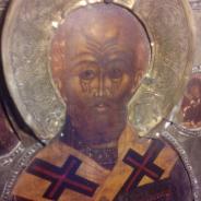 Икона Святой Николай Чудотворец 19 век , в окладе.(серебрение)