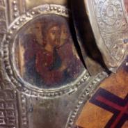Икона Святой Николай Чудотворец 19 век , в окладе.(серебрение)