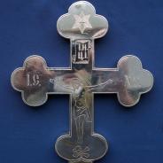 Старинный напрестольный крест с эмалями в стиле